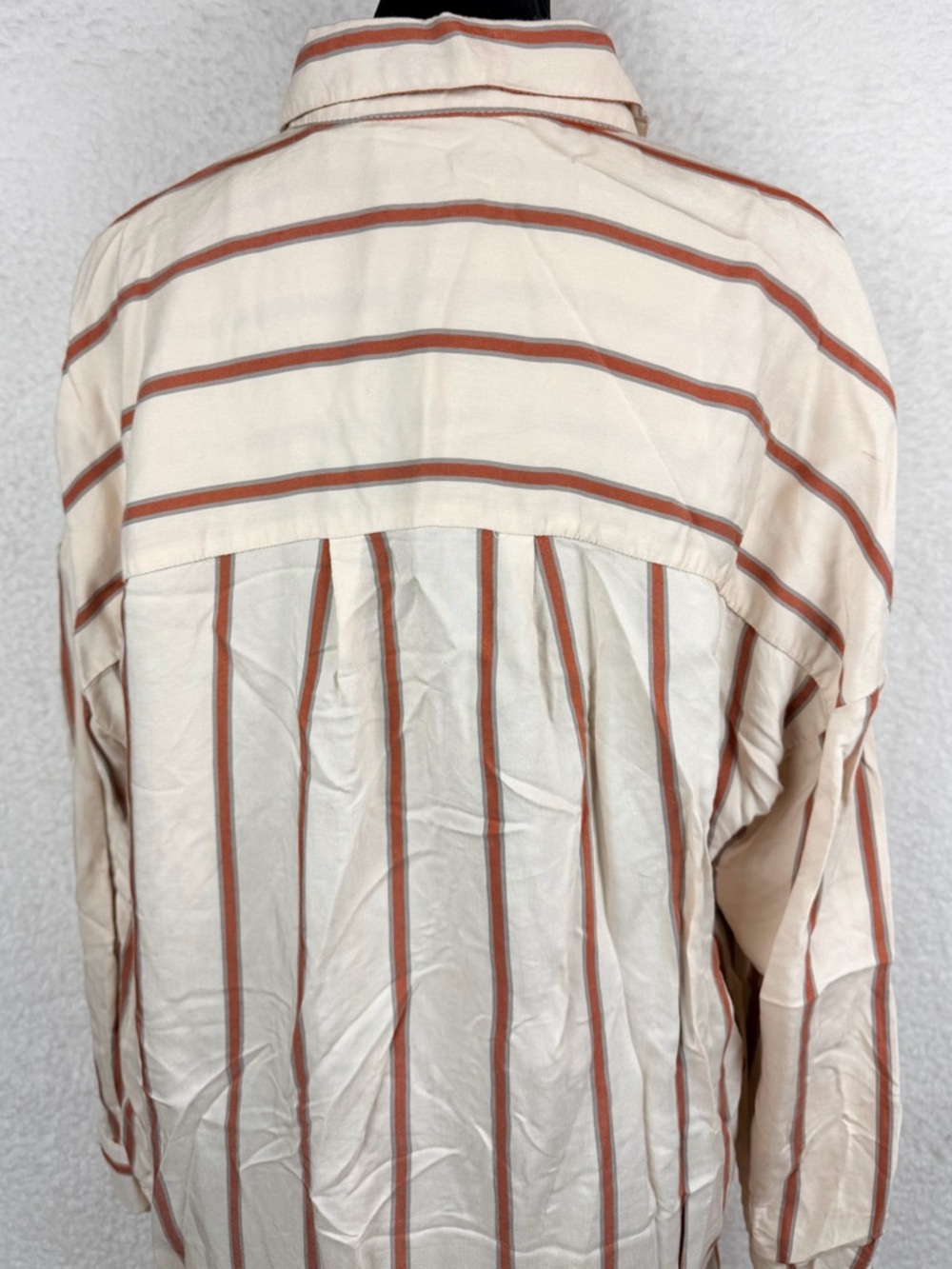 ZARA • Cream/Rust Striped Long Sleeve Button-Down Mini Shirt Dress, S - Picture 7 of 13